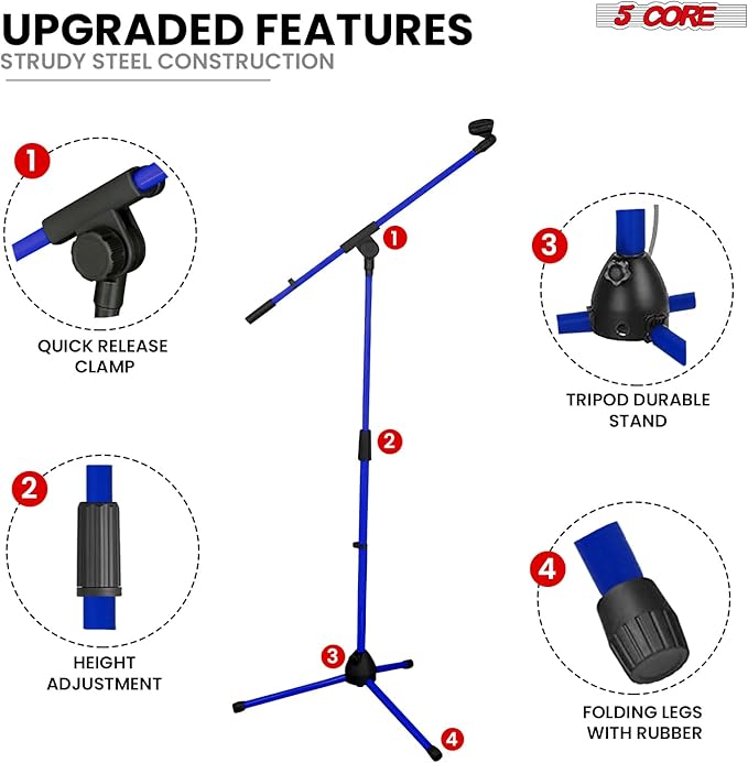 5 Core Tripod Mic Stand Floor Adjustable 18 to 72 Inches Sturdy Boom Arm Holder - Image 7