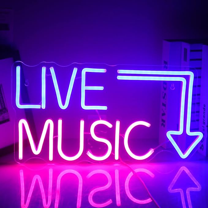 Live Music Neon Sign LED Neon Sign Large Blue and Pink Words - Image 5