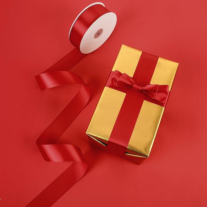 NESCCI 60 Yards Ribbon, 1-1/2 Inch Red Satin Ribbon, Single Face Satin Ribbons - Image 4