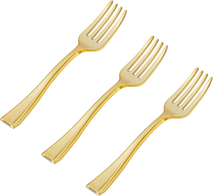 N9R 200PCS Gold Plastic Mini Forks, 4 Inches – Heavy Duty Disposable Cocktail by N9RTABLEWARE