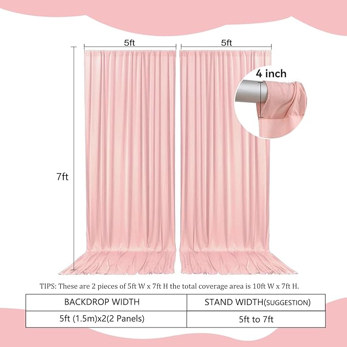 2 Panels Light Pink Backdrop Curtain, 10 x 7 Feet Background Curtains - Image 2