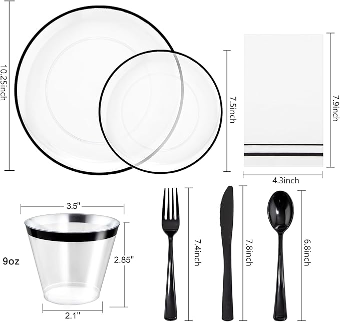NOCCUR 350PCS Clear and Black Plastic Plates - Image 2