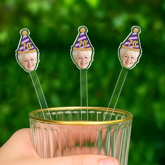 Custom 50 Pcs 50th To 90th Birthday Face Photo Drink Stirrers, Personalized - Image 5