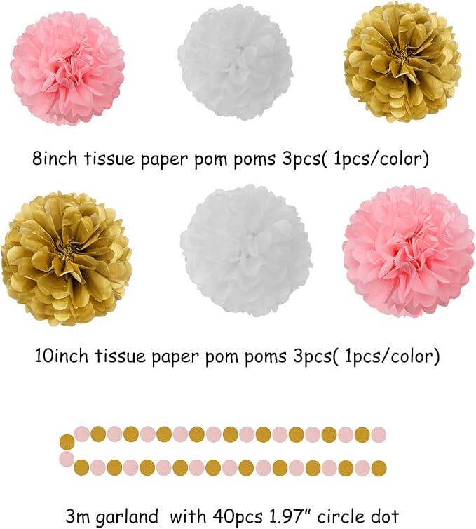 Pink-White Gold Girl Birthday Party-Decorations - Image 4