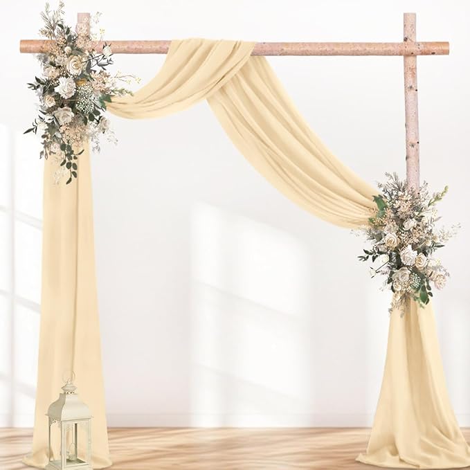Champagne 2 Panels Wedding Arch Draping Fabric 29" x 20Ft Sheer Drapes Outdoor - Image 4