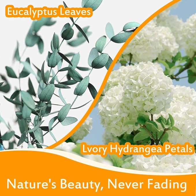 Real Dried Ivory White Hydrangea Flower & Eucalyptus Petals - Image 7