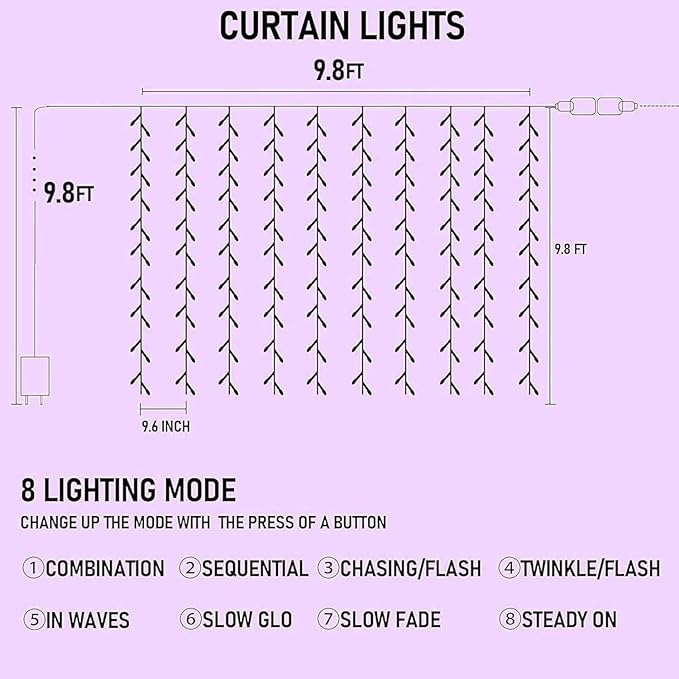 Dazzle Bright 300 LED Curtain String Lights, Halloween Fairy Lights - Image 2
