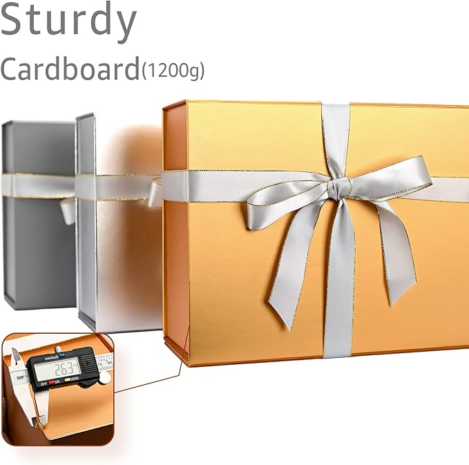 LIFELUM Gold Gift Boxes with Lids, 1 Pack 13.85 x 8.35 x 4.45 inch Gift Box - Image 4