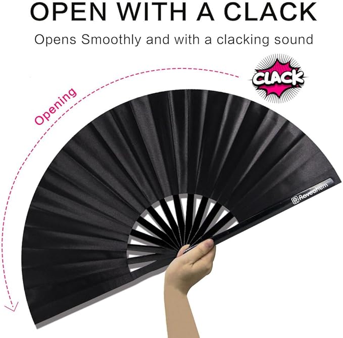 13" Large Rave Fan Bamboo, Folding Clack Hand Fans Foldable - Image 4