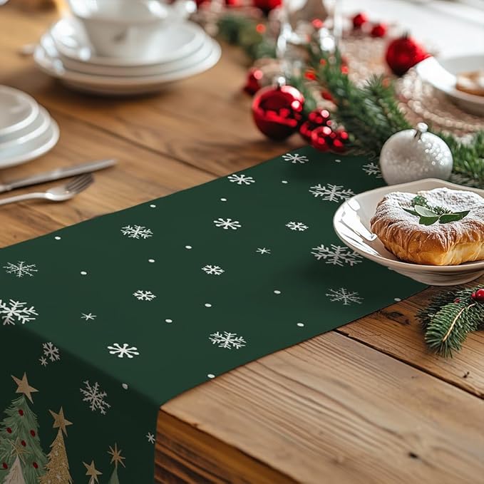GEEORY Christmas Table Runner 13x120 Inch, Xmas Trees Snowflakes Holiday - Image 5