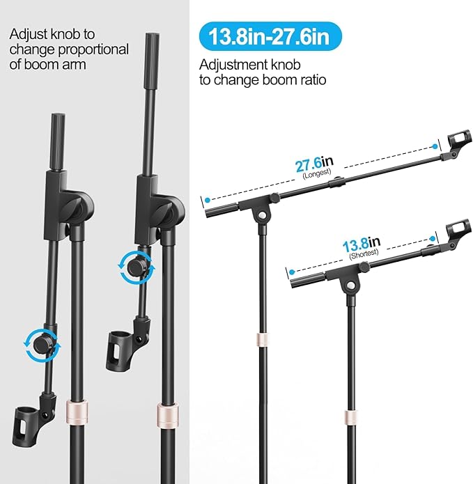 Mic Stand with Boom Arm, Heavy Duty Tripod Microphone Stand Floor Holder Height - Image 4