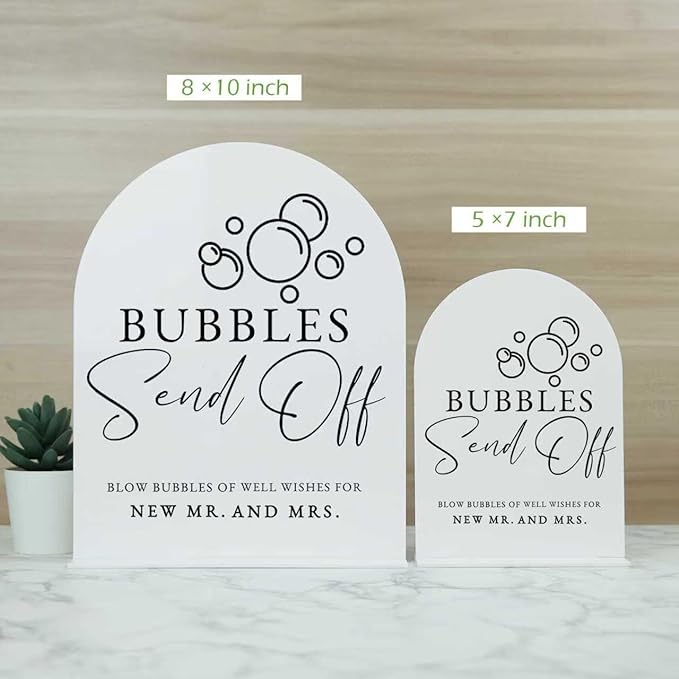 White Arch Acrylic Wedding Sign- 8"x10" Bubbles Send Off Sign and Base - Image 7