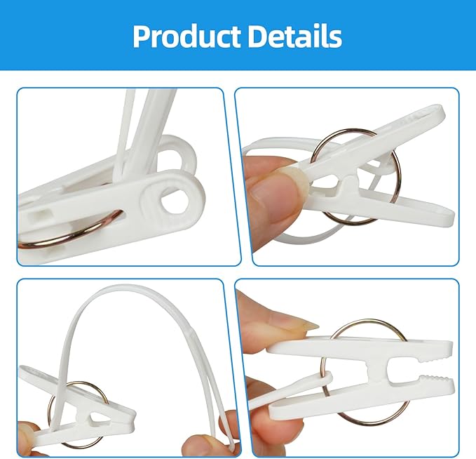 60 Pack Clothes Pins with Plastic Rope, Windproof Plastic Clothespins - Image 5