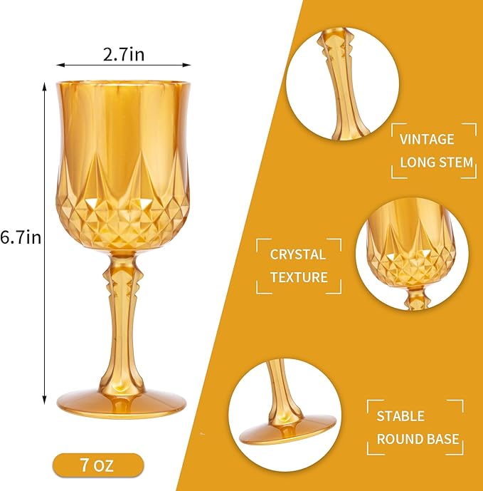 JLYLOL Plastic Vintage Wine Glasses 7OZ Plastic Goblets Vintage Drinking - Image 3