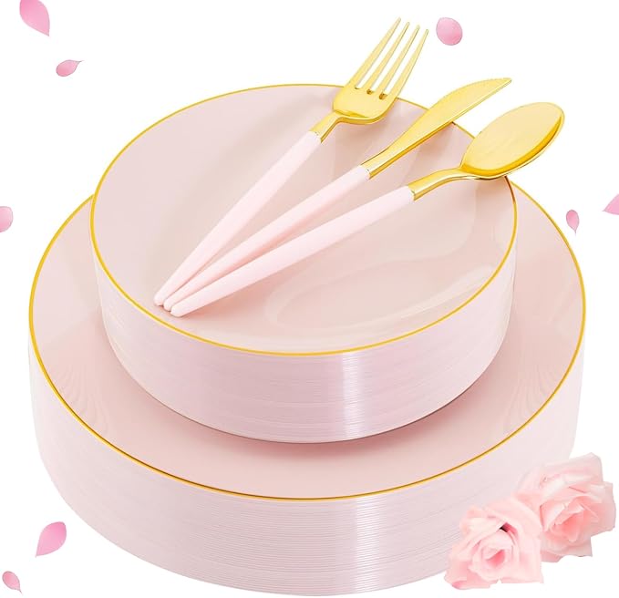 Liacere 150PCS Plastic Plates-Gold Plastic Silverware by Liacere