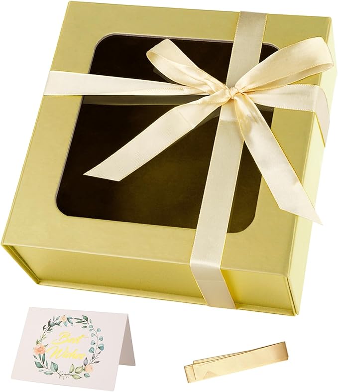 TIACABO Gold Gift Box with Window, 7.5"x7.5"x3.1" Bridesmaid Boxe by TIACABO