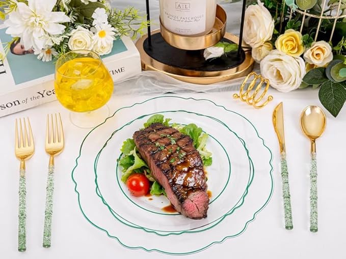 Liacere 150PCS Clear and Green Plastic Plates - Image 2