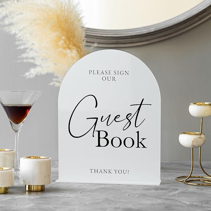 White Arch Acrylic Wedding Sign- 8"x10" Guest Book Sign and Base, 1/8" Thick | - Image 5