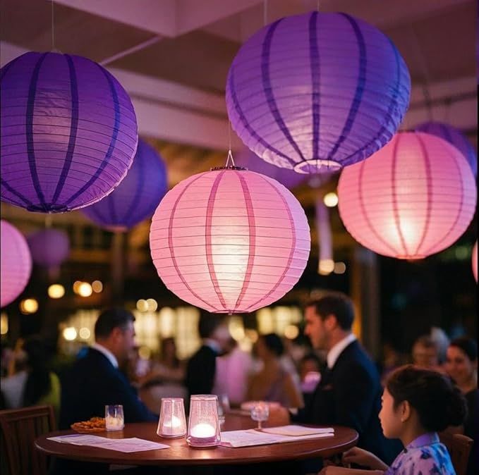 Purple Pink Paper Lanterns Decorative 15pcs Party Hanging Decorations - Image 4