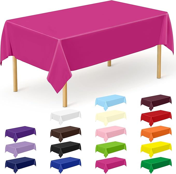12 PCS Rose Red Disposable Tablecloth, Rectangle Plastic Table Cover, Elegant by QZYL