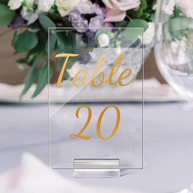 40 Pack Gold Acrylic Wedding Table Numbers 1-40 Clear Stand - Image 7