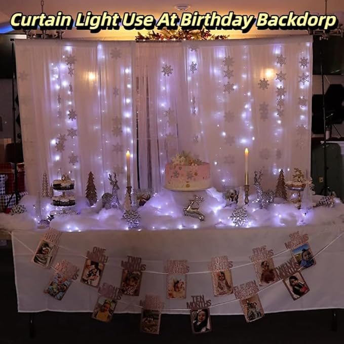 300LED Fairy Curtain Lights, 9.8x9.8Ft Warm White USB Plug in 8 Modes & Timer - Image 2