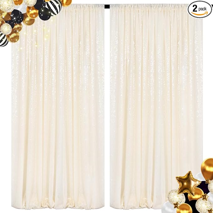 ShiDianYi Sequin Backdrop Ivory 2 Panels 4FTx10FT Backdrop by ShiDianYi