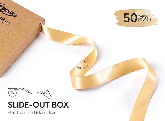 Champagne Satin Ribbon 7/8 Inch 50 Yards Double-Faced Polyester Ribbons - Image 2
