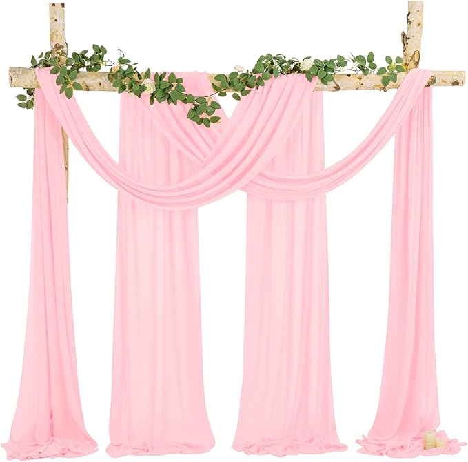 Wedding Arch Draping Fabric, 4 Panels 28" x20ft Pink Sheer Chiffon Curtain - Image 5