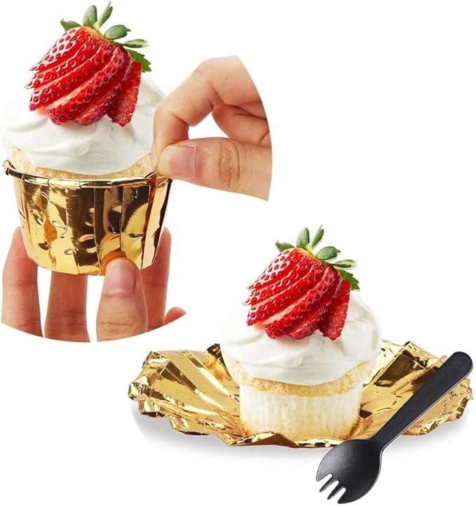 Gold Cupcake Liners with Lids 100Pack, Free-Air 3.5Oz Mini Muffin Liners - Image 5