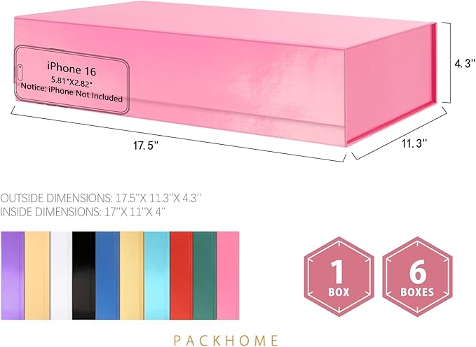 PACKHOME 6 Extra Large Gift Boxes 17.5x11.3x4.3 Inches, Sturdy Shirt Boxes - Image 2