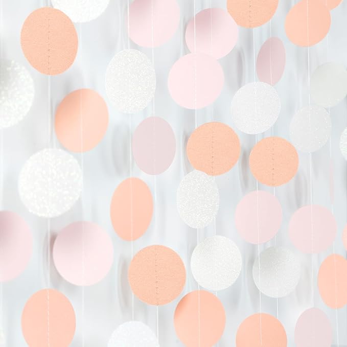 Peach-Pink White Party-Decorations Paper Garland - 52ft Princess Birthday by Hugfond