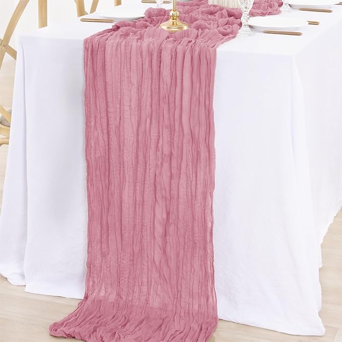 MLMW 4 Pack Mauve Cheesecloth Table Runner Boho Gauze Rustic Cheese Cloth Table - Image 6