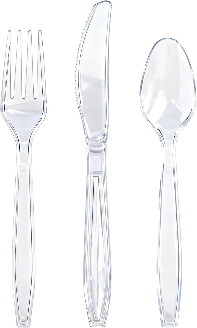 400 Count Heavy Duty Clear Plastic Silverware, 160 Forks, 160 Spoons, 80 Knives by Unknown