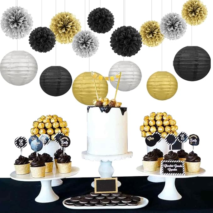 Black Silver Gold Party Decorations - Image 5