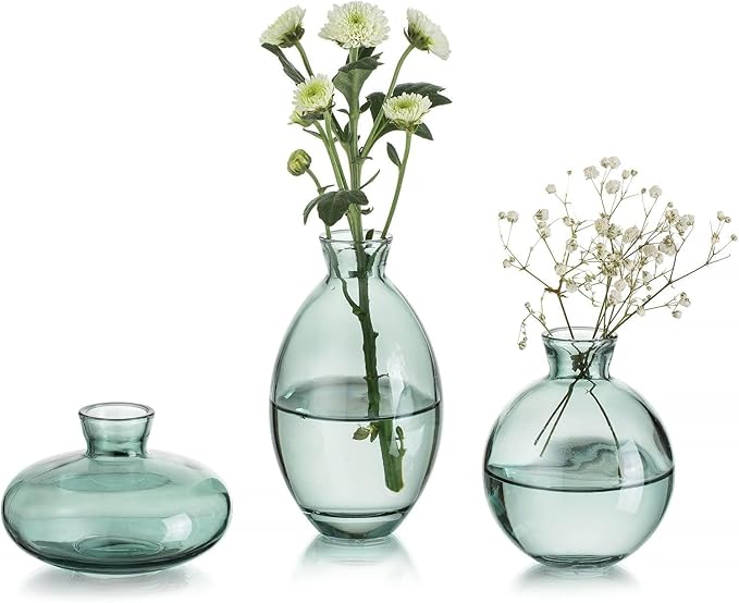 Bud Vases 3Pcs/Set Small Vases Handmade Cute Green Small Vases by Glasseam