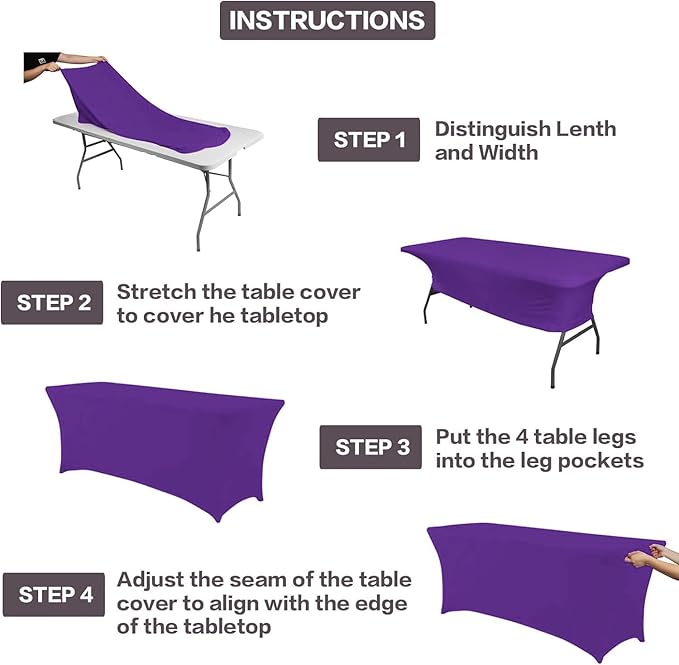 IVAPUPU 2 Pack 4FT Table Cloth for Rectangular Fitted Events Stretch Purple - Image 4