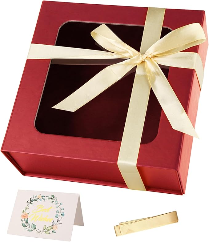 TIACABO Red Gift Box with Window, 7.5"x7.5"x3.1" Bridesmaid Boxe by TIACABO