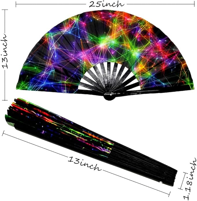 2 Pack Large Folding Rave Fan for Women/Men Holographic Festival Bamboo Clack - Image 6