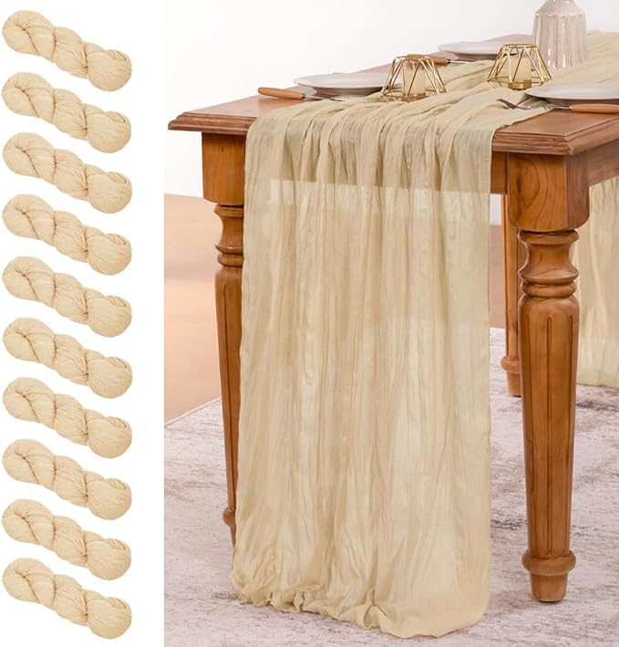 MLMW 10 Pack Champagne Gold Table Runner Cheesecloth Boho Gauze Rustic Cheese by MLMW