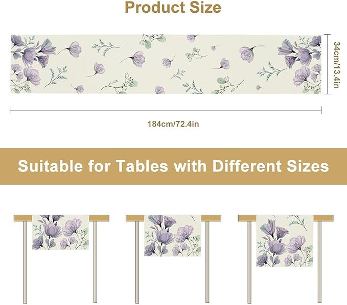 Poppy Flower Table Runner, Watercolor Purple Floral Leaves Seasonal Spring - Image 2