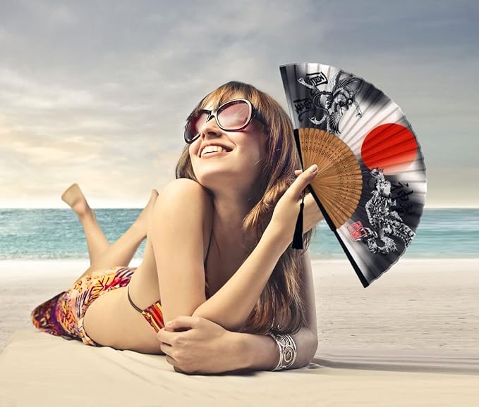 Amajiji Folding Hand Fan for Women, Chinese Japanese Vintage Style Bamboo Silk - Image 5