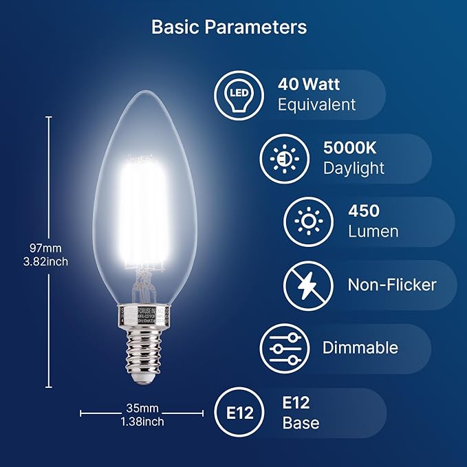 FLSNT 48 Pack Dimmable LED Candelabra Bulbs, 40W Equivalent LED Chandelier - Image 2