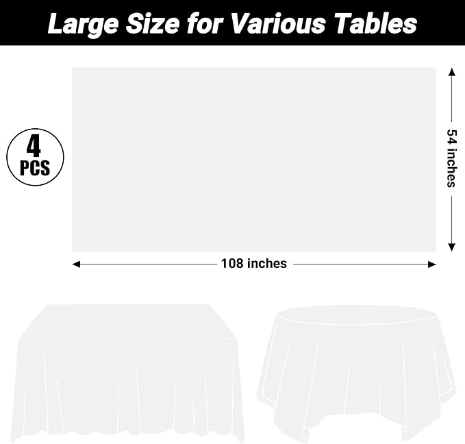 4 Packs White Plastic Tablecloth, Sturdy Disposable Table Cloth, 54 X 108 - Image 2