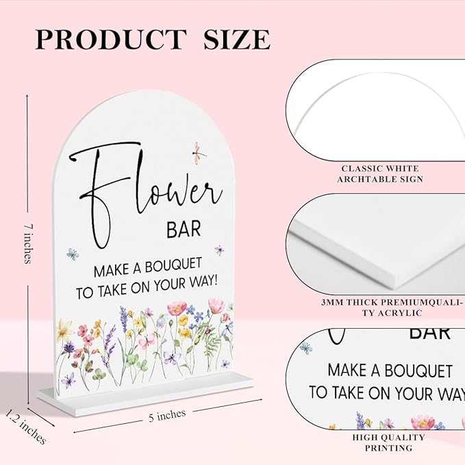 Flower Bar Sign Wedding Decor White Acrylic Table Sign - Image 3