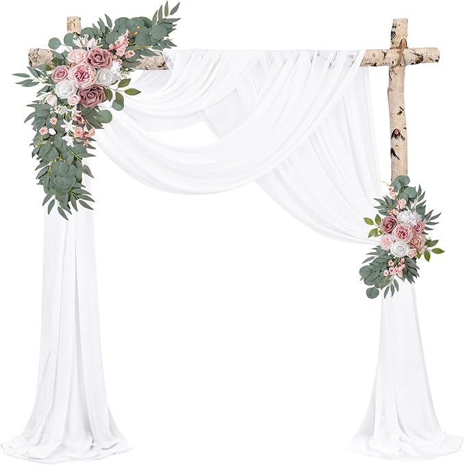 Wedding Arch Draping Fabric 8 Panels 20Ft Length x 28" Width White Arch Drapes by Sunnyline