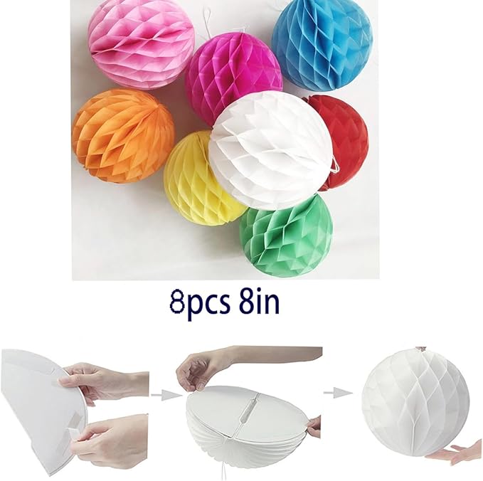 8pcs 8inch Paper Honeycomb Balls Decorative Tissue Pom Poms Flower Art Hanging - Image 2