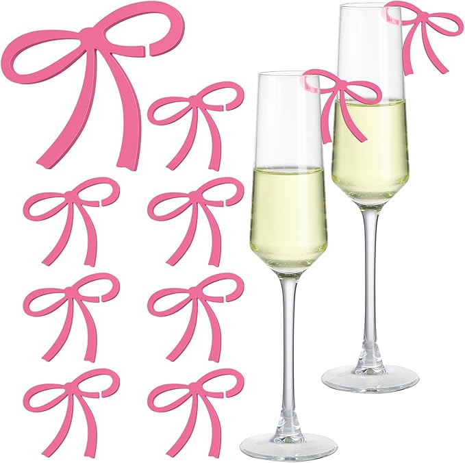 50 Pcs Bows Drink Tags Coquette Bow Wine Glass Charms Acrylic Bowknot Drink Tag by Colingmill