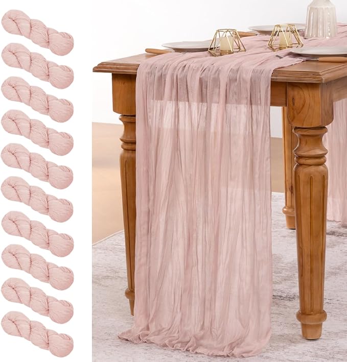 MLMW 10 Pack Pink Cheesecloth Table Runner Boho Gauze Rustic Cheese Cloth Table by MLMW