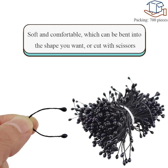 HAHIYO 700Pcs 3mm Fully Black Pearl Double Head Flower Pistil Handmade - Image 5